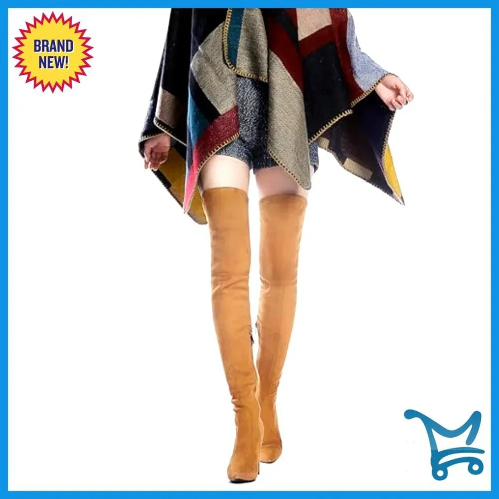 Stretch Suede Chunky Heel Over The Knee Boots Thigh High Platform